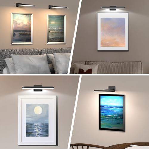 Picture Lights Battery Operated with Remote, Rechargeable Picture Lights for Wall, 3CCT&Brightness Dimmable,300 LM, Sticker/Screw Installation, Art Light for Gallery, Artwork-Black