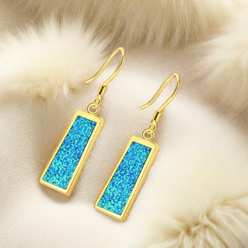 Womens Dangle Earrings - Earrings Dangle Gold Plated Drop Earrings S925 Dangling Earrings for Women Stone Jewelry Opal Earrings Fashion (Blue Opal Gold Earrings)