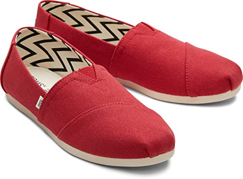 TOMS Women's Alpargata Recycled Cotton Canvas Loafer Flat, Red, 5