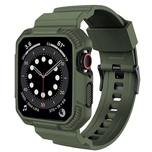 OROBAY Compatible with Apple Watch Band 45mm/44mm/42mm-Series 3/2/1 with Case, Shockproof Rugged Band Strap for iWatch SE2 SE Series 9/8/7/6/5/4/3/2/1 with Bumper Case Cover Men Women, Orange