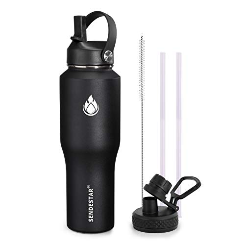 SENDESTAR Water Bottle 32oz-64 oz,2 Lids(Straw lid),Wide Mouth Stainless Steel Vacuum Insulated Double Wall Keep Liquids Cold or Hot All Day,Sweat Proof Sport Design (32 oz, 32oz-Lilac)