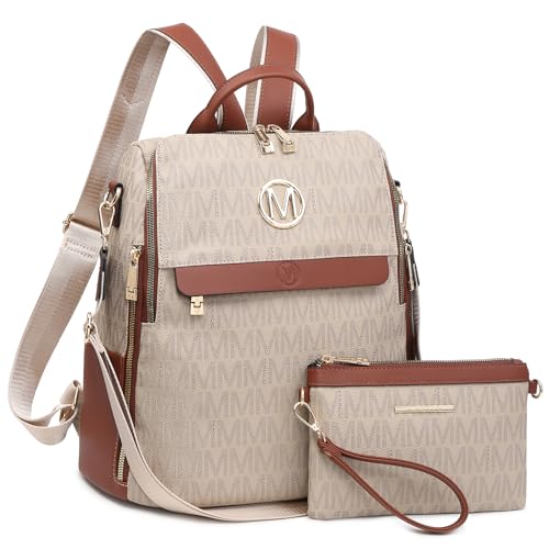 MKP Women Fashion Backpack Purse PU Leather Convertible Medium Ladies Rucksack Travel Shoulder Bags Handbag and Purse 2Pcs