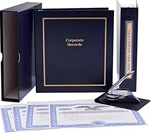 Corporate Kit (Black) - Binder, Slipcase, Minutes & Bylaws, Stock Certificates, Index Tabs & Metal Corporate Seal