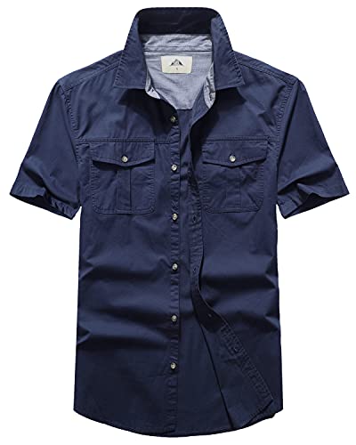 Pooluly Men's Casual Shirts Button-Down Work Shirt Short Sleeve Breathable Workwear Black