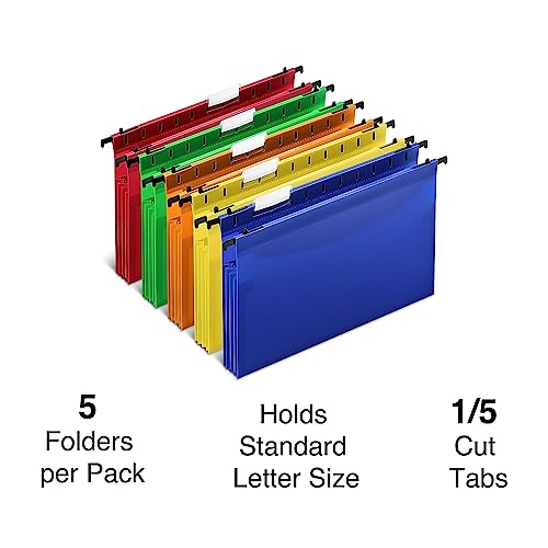 Staples Poly Expanding Hanging File Pockets, Letter, Assorted, 5/Pack