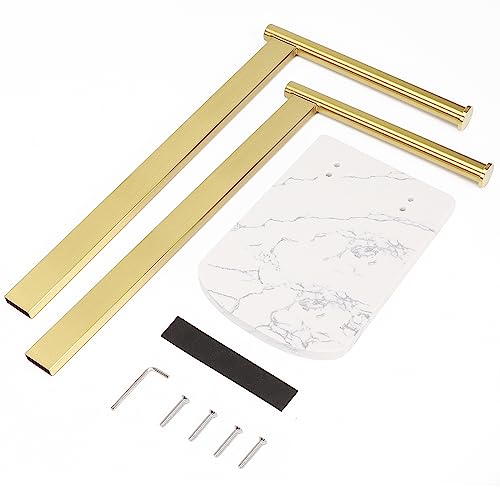 NearMoon Hand Towel Holder with Balanced Marble Base, SUS304 Stainless Steel Stand Towel Ring L Shape Hand Towel Rack Free-Standing Towel Bar for Bathroom Kitchen Countertop (Double Rod, Brushed Gold)