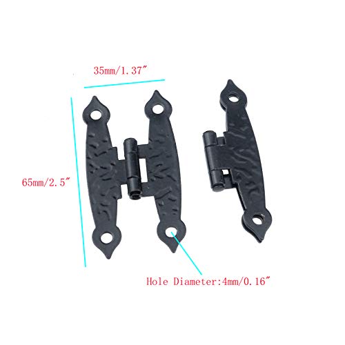 Semetall 20 Pcs Small Vintage Hinges with Mounting Screws,H Shape Hinge for Cabinet and Vintage Jewelry Chest(65mmx35mm,Black)