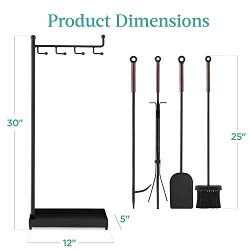 Best Choice Products 5-Piece Modern Contemporary Fireplace Tool Set for Indoor Fireplace Décor, Outdoor Fire Pit w/Poker, Tongs, Dust Pan Shovel, Brush, Ergonomic Handles - Black