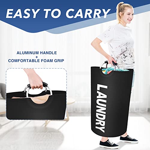 EpicTotes 75L Large Laundry Basket, Freestanding Waterproof Laundry Hamper, Collapsible Folding Tall Clothes Hamper, Easy Carry with Foam Protected Aluminum Handles for Dorm, Family, Travel (Black)