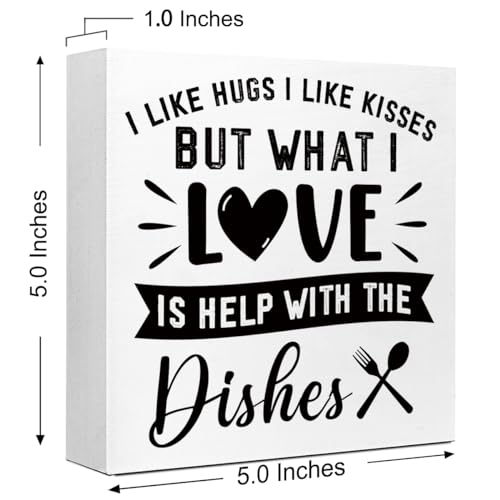 Funny Kitchen Wood Block Signs,I Like Hugs I Like Kissesx Wooden Box Sign for Kitchen Shelf Home Tabletop Desk Decor,Rustic Kitchen Sign Decor