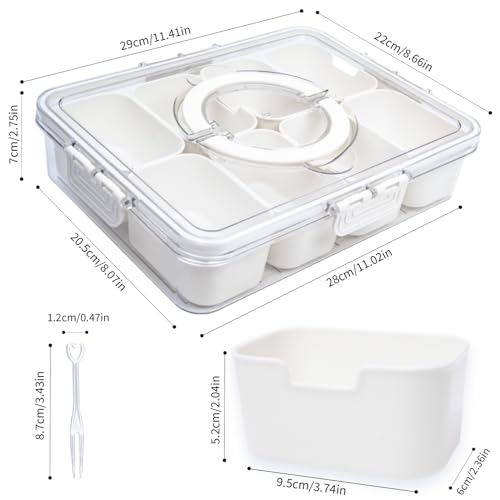 YUBYFA Divided Serving Tray with Lid and Handle,Snackle Box Charcuterie Container for Portable Snack Platters,Clear Organizer for Fruits,Candy, Nuts- Perfect for Travel&Picnic