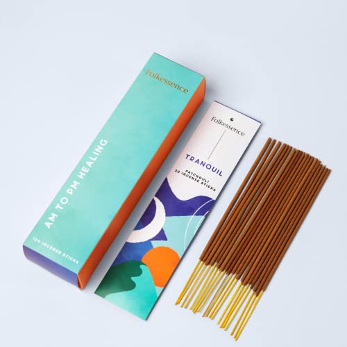 Folkulture Incense Sticks - Set of 6 Incenses (120 Sticks) for AM to PM Healing - Lavender, Palo Santo and Cedar, Dragon's Blood, Patchouli, Sandalwood, Nag Champa - Boho Gift Set