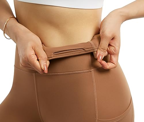 PERSIT Softness Stretchy Workout Leggings - High Waisted Yoga Pants for Women with Pockets Brownish Red