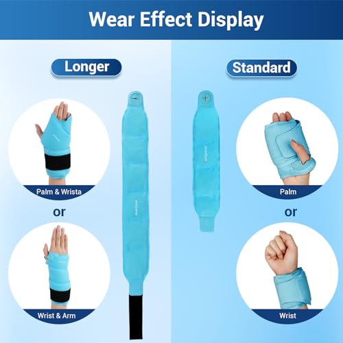 Comfytemp Larger Wrist Ice Pack Wrap for Carpal Tunnel Relief, FSA HSA Eligible, Reusable Longer Gel Wrist Brace Hot Cold Compression for Hand Pain Injury, Achilles Tendonitis, Arthritis, Surgery Gift