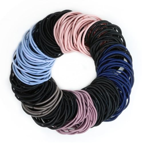 200Pieces Hair Ties, Non-Metallic Hair Elastic Hair Ties tail holders, Women's and Girls' tail Hair Ties，hairtieshair ties bulk，tails hair ties (100Pieces Black, 100Pieces Colorful, 2MM)