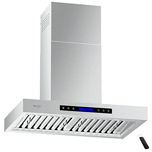 EKON Wall Mount Range Hood 30", 900 CFM Range Hood Stainless Steel Kitchen Hood Vent With 4 Speeds Touch Panel Control LCD Display and Remote / 2 Pcs 3W Led Lights / 2 Pcs Baffle Filters