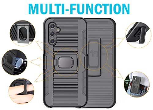 Case with Clip for Galaxy A14 5G (2023), Nakedcellphone Rugged Ring Grip Cover with Stand and [Belt Hip Holster] for Samsung SM-A146 - Black