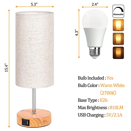 Dott Arts Table Lamp for Bedroom, 3-Color Bedside Lamps with Pull Chain, Bedroom Table Lamps for Nightstand,Small Lamp for Living Room, Bulb Included Grey Striped …