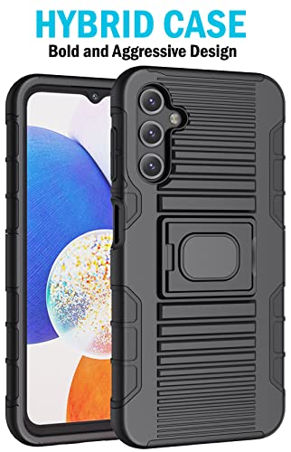 Case with Clip for Galaxy A14 5G (2023), Nakedcellphone Rugged Ring Grip Cover with Stand and [Belt Hip Holster] for Samsung SM-A146 - Black