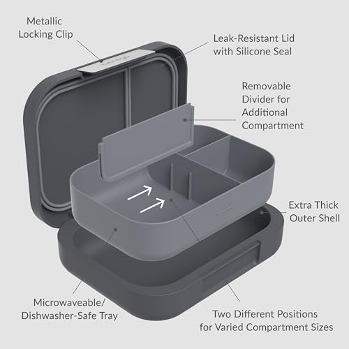 Bentgo Modern - Leak-Resistant Bento Lunch Box For Adults, Teens, & Larger Appetites; Reusable BPA-Free Meal Prep Container with 3 or 4 Compartments, Dishwasher/Microwave Safe; 44oz (Dark Gray)