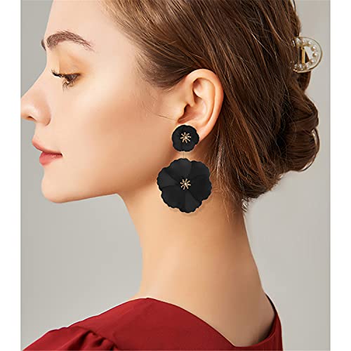 WUWEIJIAJIA Unique Bohemian Flower Dangle Earrings Boho Layered Floral Petal Drop Earring (Black)