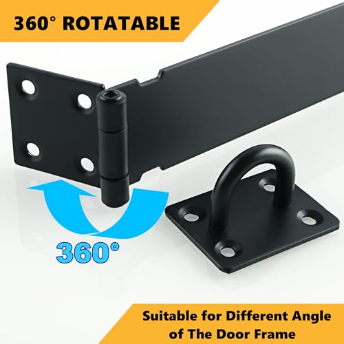 Alise Hasp Lock,Door Hinge Lock Padlock,Black Clasp Latch Hinges Lock for Doors,3 Inch SUS 304 Stainless Steel Chest Latches MS9B-3C