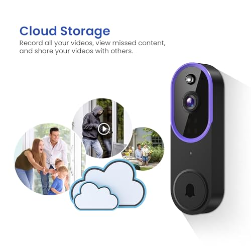 SUNNYJANE Smart 1080P Video Doorbell Camera Wireless, AI Human Detection, Live View, 2-Way Audio, Included Chime, Night Vision, 2.4G Wi-Fi, Cloud Storage, Indoor/Outdoor Surveillance Cam (Purple)