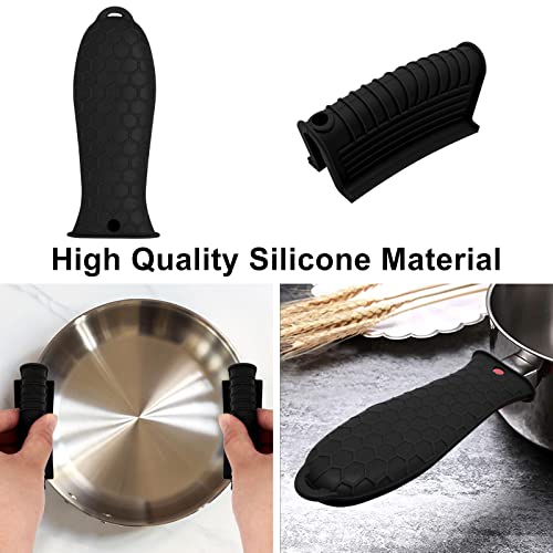 YuGtcen Cast Iron Handle Cover, 4 pcs Cast Iron Skillet Handle Covers Silicone Pot Handle Covers Heat Resistant Non Slip Frying Pan Handle Sleeve for Moving Pans Skillets Pots (Black)