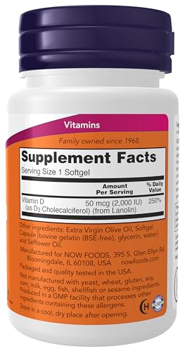 NOW Supplements, Vitamin D-3 2,000 IU, High Potency, Structural Support*, 30 Softgels