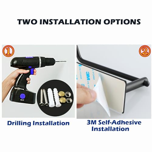 Alise Black Toilet Paper Holder,Bathroom Tissue Holder Toilet Paper Roll Holder Storage Dispenser,SUS304 Stainless Steel Paper Rack,Wall Mount with Self-Adhesive and Screws Drilling,GWLD5180-B
