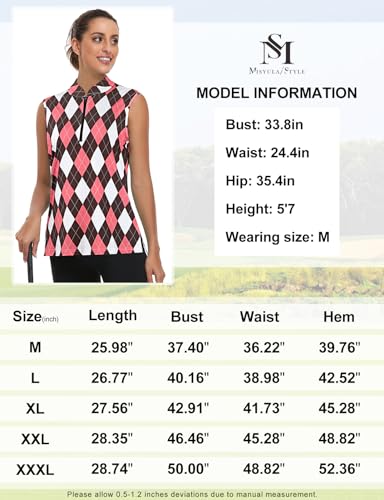 Misyula Womens Sleeveless Golf Shirt 1/4 Zip Moisture Wicking Tennis Athletic Workout Tank Tops Black Geometry L