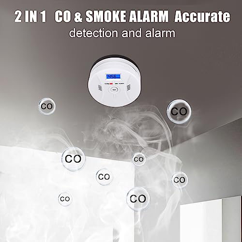 2 in 1 CO & Smoke Detectors, Carbon Monoxide Detector,with 9V Battery,Digital Display, Smoke Detector Carbon Monoxide Detector Combo,Alarm for Home or Office,Easy to Install