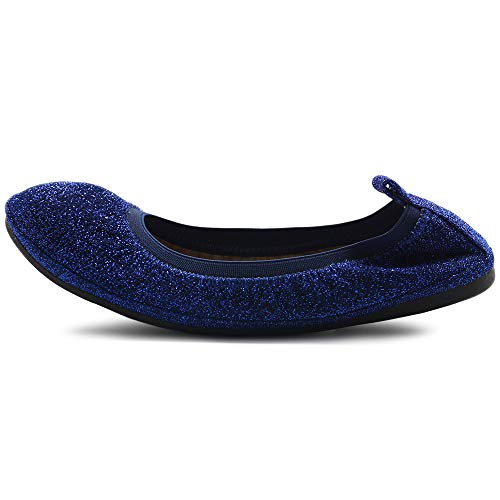 Ollio Women's Shoes Glitter Slip On Comfort Basic Ballet Flats F118 (6 B(M) US, Deep Blue)