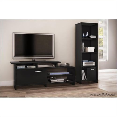 South Shore Narrow 3-Shelf Storage Bookcase with Door, Black, Pure