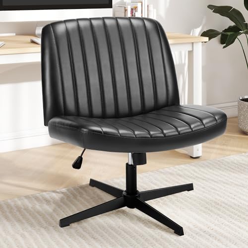 DUMOS Criss Cross Legged Office, Wide Comfty Desk, Wheels Armless Computer Task, Swivel Vanity Home Chair, Height Adjustable, Blue