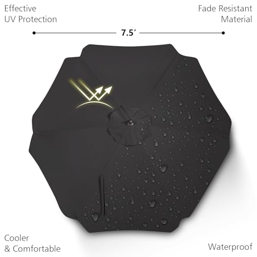Funsite 7.5Ft Patio Umbrella for Outdoor, UV Protect Pool Umbrellas with Heavy Duty Pole, Market Umbrella with Push Botton Tilt & Crank, Grey