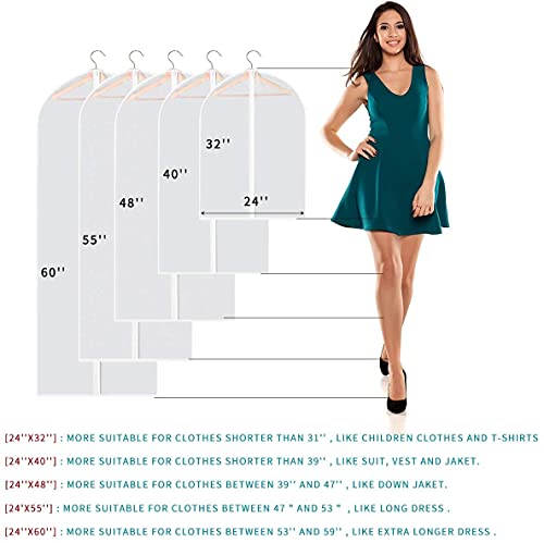 Perber 32" Garment Bags for Hanging Clothes, 10 Packs Suit Bags for Closet Storage, Plastic Waterproof Suit Cover Bags with Zipper for Coats, Shirts (Set of 10)