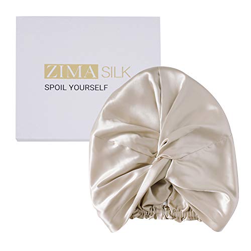 ZIMASILK 22 Momme 100% Mulberry Silk Bonnet for Sleeping & Women Hair Care, Highest Grade 6A Silk Hair wrap for Sleeping with Premium Elastic Stay On Head (1Pc, Beige)