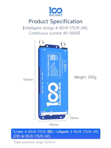 100BALANCE 80A 4S-8S Smart BMS Srandard Version with Active Balancer and Build-in Bluetooth APP/UART for Lithium Battery NCM/LFP/LTO Pack