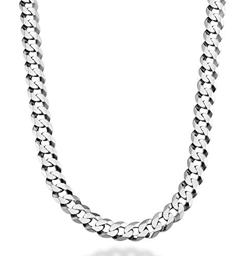 Miabella Italian Solid 925 Sterling Silver 9mm Diamond-Cut Cuban Link Curb Chain Necklace For Men, Made in Italy (Length 20 Inches)