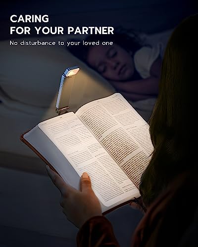86lux Reading Light, Rechargeable Book Light for Reading in Bed, Ultralight Clip-on LED Bookmark Lamp with 3 Amber Colors & Stepless Dimming for Night Reading for Book Lovers, Kids,Pale Blue