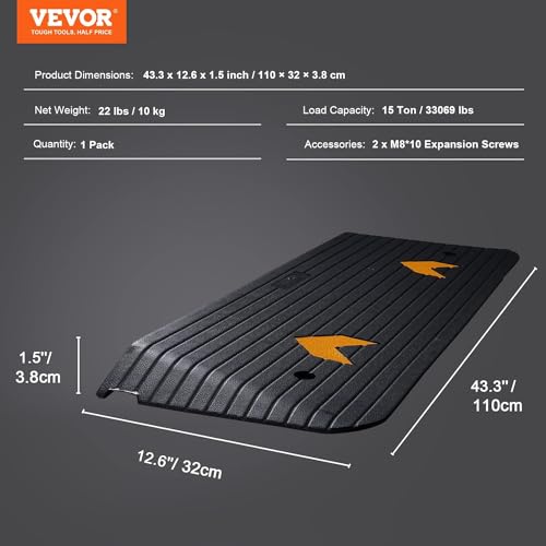 VEVOR 1" Rise Rubber Threshold Ramp for Doorway,Door Ramp with Non-Slip Textured Surface,33069lbs Load Capacity, Rubber Curb Ramp for Wheelchair and Scooter