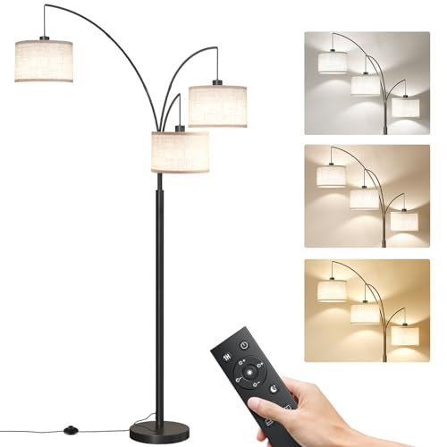 SUNMORY 3 Lights Floor Lamp for Living Room, 78" Tall Standing Lamp with Hanging Drum Shade, Modern Arc Floor Lamps with Heavy Base, Mid Century Arched Tree Floor Lamp for Bedroom, Office, Corner