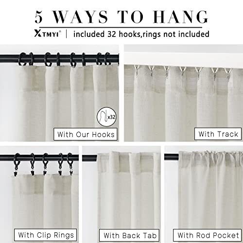 XTMYI 95 Inch Length Curtains 2 Panels Set Back Tab Linen Window Sheer Curtain Drapes for Living Room Bedroom,50x95 in Long,Cream(Ivory/Off White)