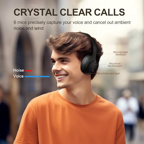 QCY H3 ANC Bluetooth Headphones Over Ear, Active Noise Cancelling Bluetooth 5.4 Headphones with Microphones, Hi-Res Audio Sound, Multipoint Connection, 60H Playback, Custom EQ via App(Black)