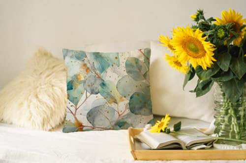 Auomily Boho Floral Throw Pillow Covers Set of 2 Blue Bohemian Flower Decorative Cushions Pillowcase for Bedroom Sofa Home Decor, 18x18 Inch, Velvet, Short Plush