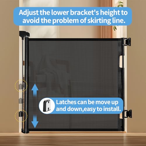 Veraste Retractable Baby Gate,Mesh Baby Gate or Mesh Dog Gate,33" Tall,Extends up to 55" Wide,Child Safety Gate for Doorways, Stairs, Hallways, Indoor/Outdoor（Black,33"x55"
