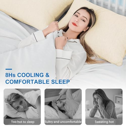 HOMFINE Cooling Pillowcases Standard Size - Double Side Q-Max 0.439 Cooling Fiber for Pillow Protector, Breathable Cold Pillow Cover for Hot Sleeper Night Sweat, Hidden Zipper, 2 Pack (20"x26", Beige)
