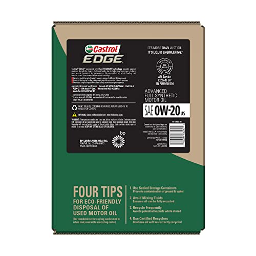 Castrol Edge 0W-20 Advanced Full Synthetic Motor Oil, 5 Quart, Eco Pack (Pack of 2)