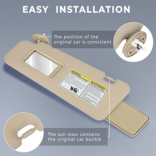 SCITOO Left Driver Side Beige Sun Visor Assembly fit for 2008 2009 2010 2011 2012 2013 for TOYOTA for HIGHLANDER with Sunroof(74320-48500-E0,74320-48180-E0,04005-11148-E0)